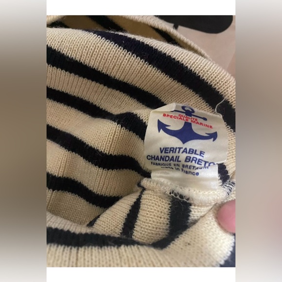 Vintage France Wool Sweater Striped Fisherman Veritable Chantail Breton Marine - Picture 7 of 14